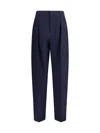 Bottega Veneta High Waist Wool Drill Trousers In Blue