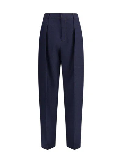 Bottega Veneta Women Mélange Wool Pants In Blue