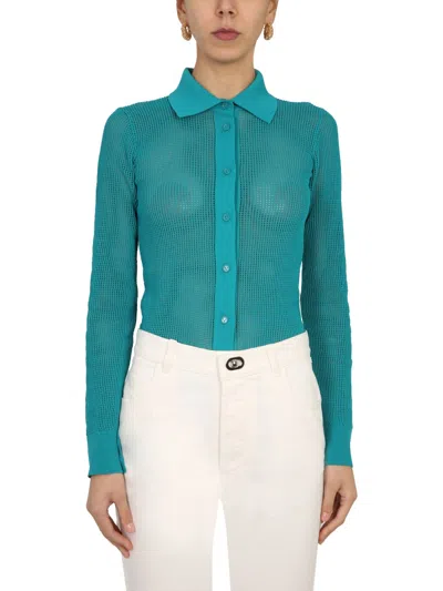 Bottega Veneta Cotton-blend Mesh Cardigan In Blue