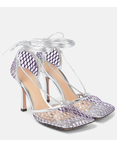 Pre-owned Bottega Veneta Women's Metallic Stretch Leather-trimmed Sandals Retail $1250 In Silver