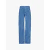 Bottega Veneta Intrecciato Woven Leather Straight Leg Trousers In Mid Blue