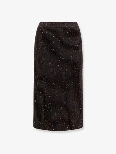 Bottega Veneta Women Wool Skirt With English Rib Knit In Brown