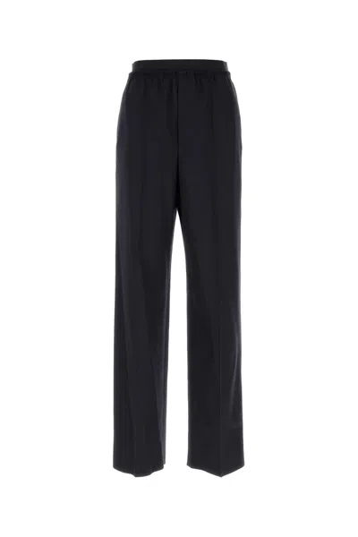 Bottega Veneta Women Midnight Blue Wool Wide-leg Pant In Black