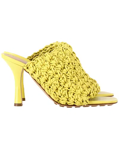 Pre-owned Bottega Veneta Women's Nappa Calf Leather Crochet Heeled Mule (authentic Pre-loved) In Yellow