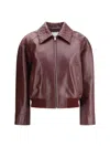 Bottega Veneta Women Bordeaux Crop Jacket With Intreccio Motif Collar And Dropped Shoulders In Leath In Multi