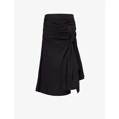 Bottega Veneta Womens Off Black Ruched-overlay Cotton-blend Poplin Technical Midi Skirt