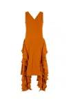 Bottega Veneta Viscose Dress With Asymmetric Hem And Ruffles In Orange