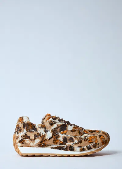 Bottega Veneta Orbit Jaguar-print Calf Hair Fashion Sneakers In Brown