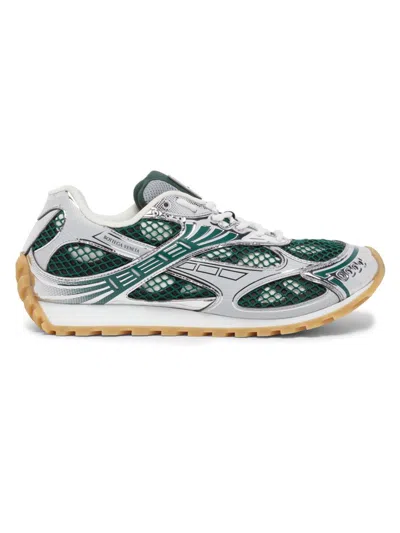 Bottega Veneta Orbit Sneakers With Contrast Stitching And Mesh In Green
