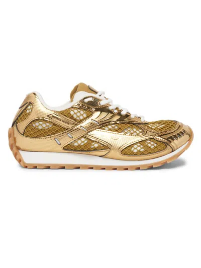 Bottega Veneta Orbit Metallic Net Runner Sneakers In Gold