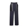 Bottega Veneta Women Blue Wide Leg Trousers With Two Leather Pockets On The Front In Wool And Cotton In Black