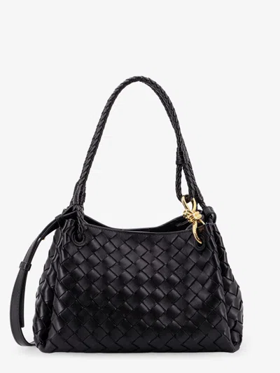 Bottega Veneta Women Parachute Leather Bag With Intrecciato Motif In Black