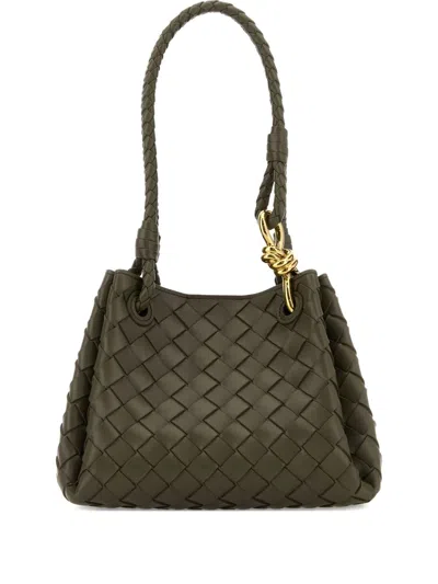 Bottega Veneta Womens Cypress-muse Brass Mini Parachute Leather Shoulder Bag In Green