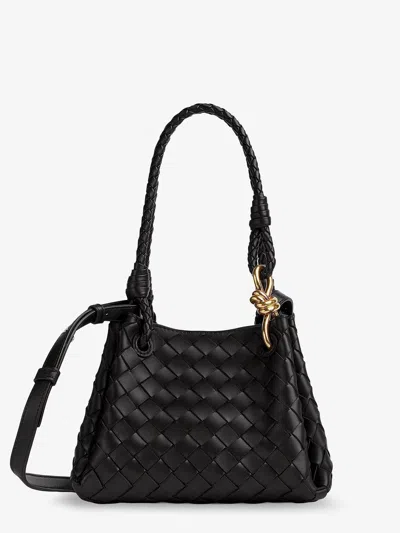 Bottega Veneta Women Parachute Small Leather Shoulder Bag With Intrecciato Motif In Black