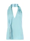 Bottega Veneta Scarf-halter Chintzed Cupro Top In Blue
