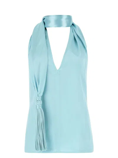 BOTTEGA VENETA WOMEN'S PASTEL LIGHT-BLUE SATIN TOP