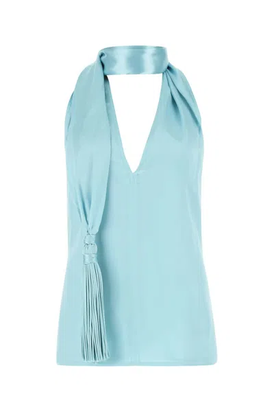 Bottega Veneta Women Pastel Light-blue Satin Top