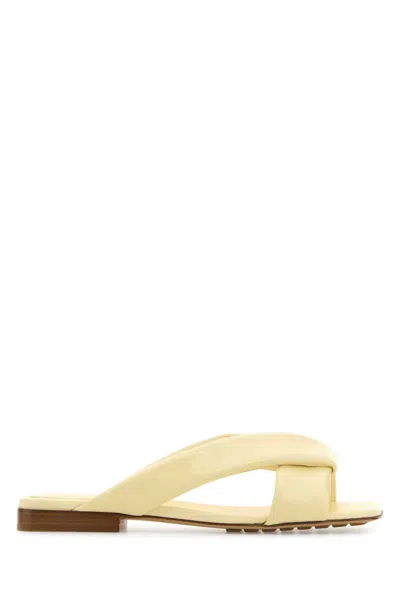 Bottega Veneta Women Pastel Yellow Leather Riva Slippers