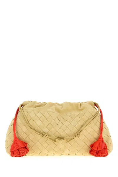 Bottega Veneta Women Pastel Yellow Suede Dustbag Clutch In Brown