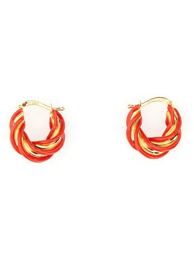 Bottega Veneta Women Pillar Hoop Earrings In Red