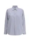 Bottega Veneta Women Pinstripe Cotton Poplin Shirt In Blue
