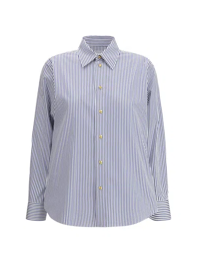 Bottega Veneta Women Pinstripe Cotton Poplin Shirt In Blue