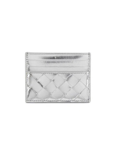 Bottega Veneta Women's Portacard Metallic Leather Card Case In Silver