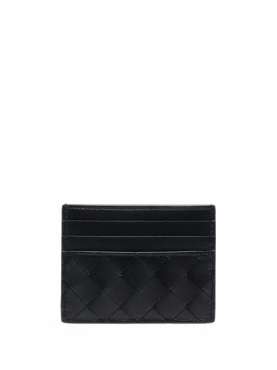 Bottega Veneta Intricately Woven Black Card Holder With Six Slots
