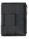 Bottega Veneta Cassette Small Bi-fold Intreccio Leather Wallet In Black