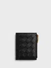 Bottega Veneta Portafoglio Intrecciato Bi-fold Piccolo Con Zip In Black