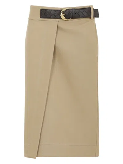 Bottega Veneta Women's Rear Slit Midi Skirt In Nude & Neutrals