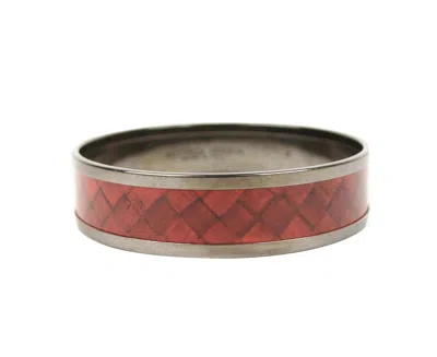 Bottega Veneta Women's Red / Black Enamel Metal Woven Silver Bracelet (small) In Metallic