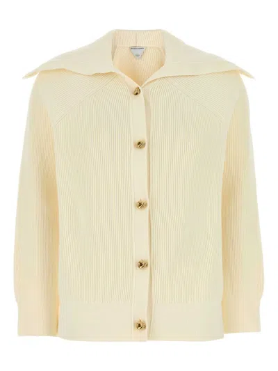 Bottega Veneta Women Ribbed Cotton Cardigan In Neutral