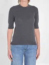 Bottega Veneta Womens Anthracite Ribbed Round-neck Wool Top