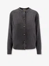 Bottega Veneta Grey Crewneck Cardigan With Knot Buttons Closure And Ribbed Knit In Wool Woman