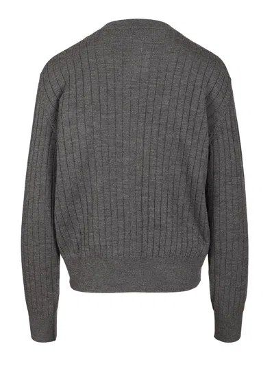 Bottega Veneta Women Ribbed Wool Cardigan In Gray