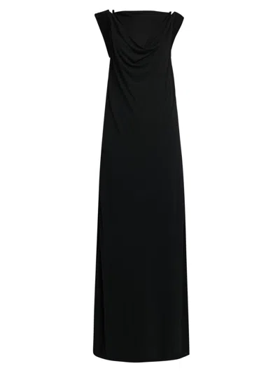 Bottega Veneta Intrecciato-trim Draped Crepe Jersey Maxi Dress In Black