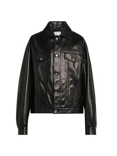 Bottega Veneta Black Nappa Leather Jacket With Intrecciato Leather Bandana