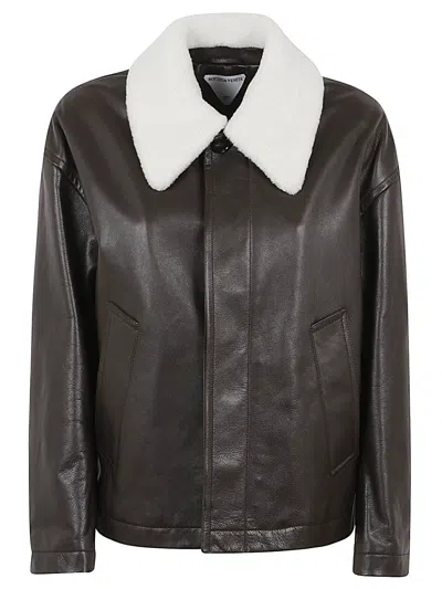 Bottega Veneta Brown Detachable Collar Leather Jacket