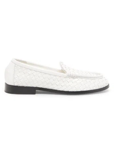 Bottega Veneta Women's Silenzio Intrecciato Leather Loafers In White