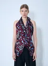 Bottega Veneta Fish Print Asymmetric Silk Twill Halter Top In Red