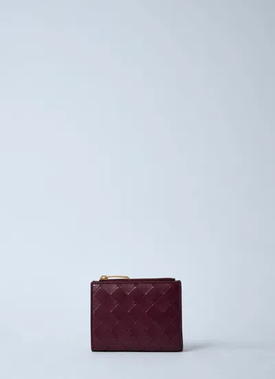 Bottega Veneta Women Small Intrecciato Bi-fold Wallet In Burgundy