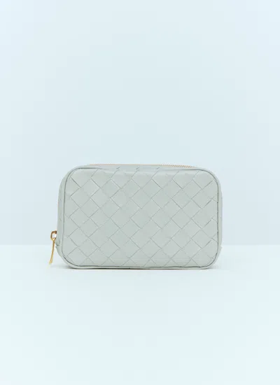 Bottega Veneta Women Small Intrecciato Zip Pouch In Gray