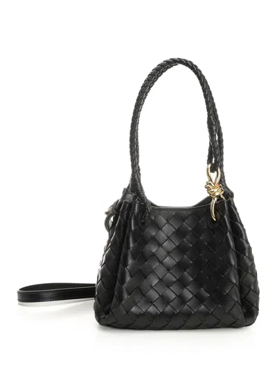 Bottega Veneta Women Parachute Small Leather Shoulder Bag With Intrecciato Motif In Black