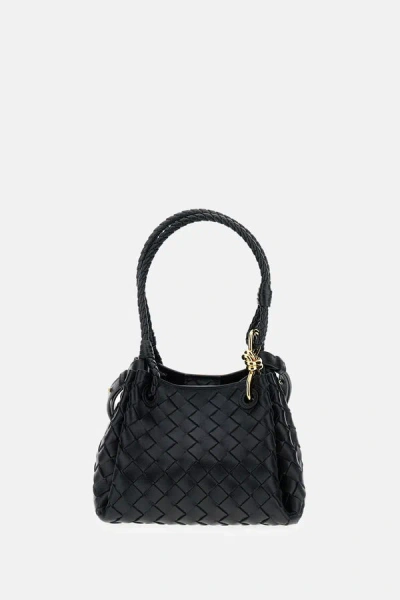 Bottega Veneta Women Parachute Small Leather Shoulder Bag With Intrecciato Motif In Black