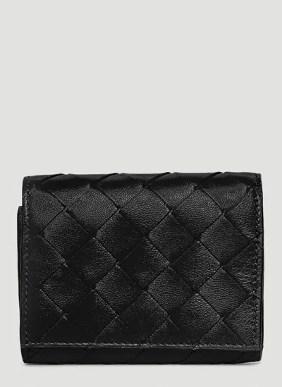 Bottega Veneta Intrecciato Tri-fold Wallet In Black