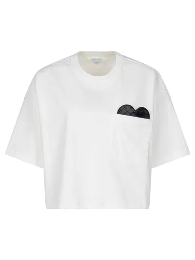 Bottega Veneta White Cropped T-shirt With Heart Detail On The Pocket In Cotton Woman In Multicolor
