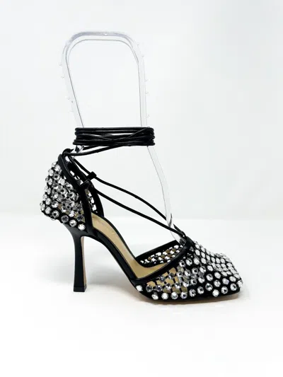 Pre-owned Bottega Veneta Women's Sparkle Stretch Lace-up Sandal Black 8 Us /38 Eu $1950 In Black/crystal