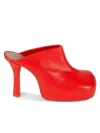 Bottega Veneta Chunky Heeled Leather Mules In Red