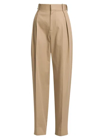 Bottega Veneta Women's Straight-leg Cotton Twill Trousers In Gold